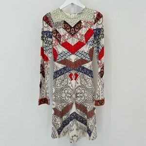 ETRO WHITE MULTI LONG SLEEVE DRESS SIZE IT 42 / US 8 NWOTS!